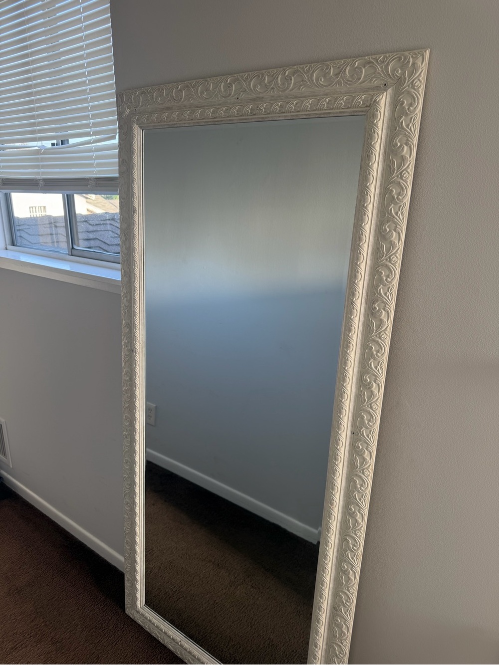 Ornate Cream Full-Length Wall Mirror with Decorative Frame